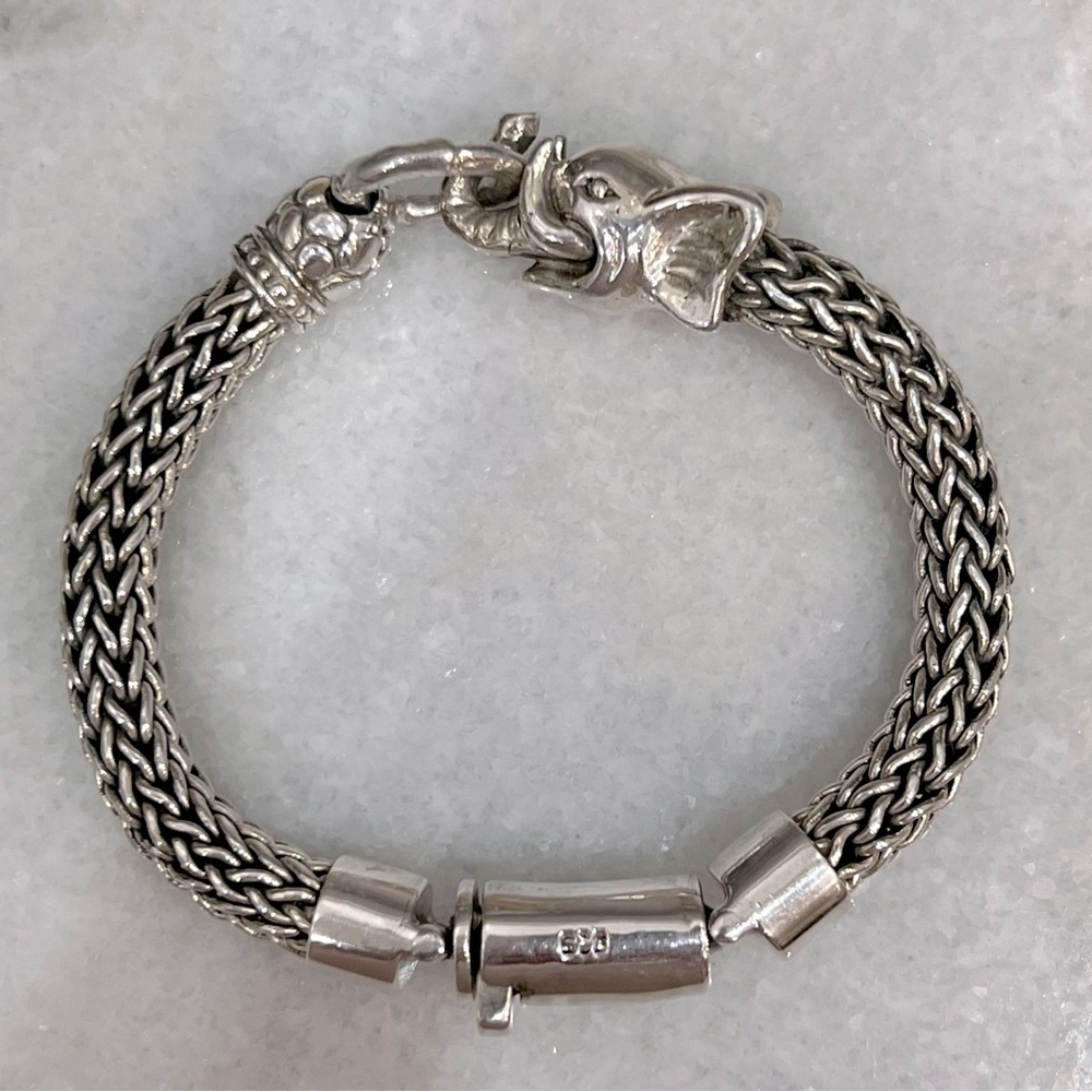Sterling Silver Woven Link Elephant Bracelet - Picture 3 of 13